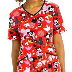 Valentine's Scrub V Neck Disney Top- Size Medium Nurse Medical Dental Veterinary